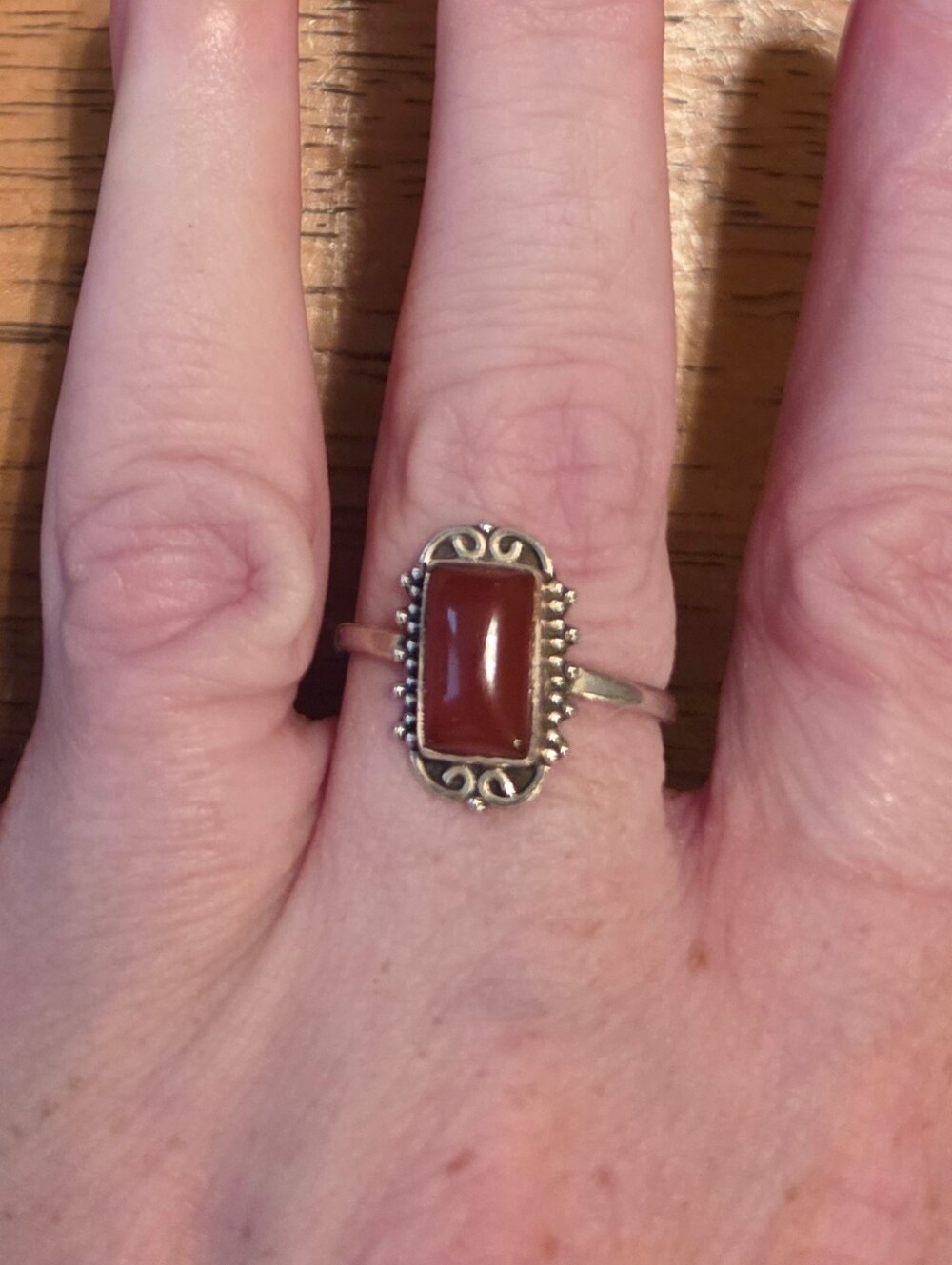 Sterling Silver Red Orange Carnelian Rectangle Ring